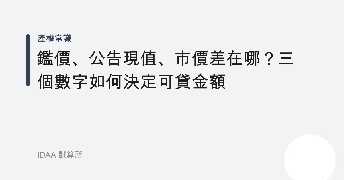 鑑價、公告現值、市價差在哪？三個數字如何決定可貸金額